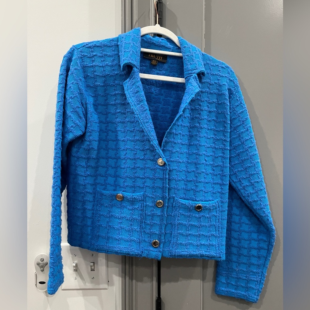 Truth by Republic blue combo blazer sweater jacket size M